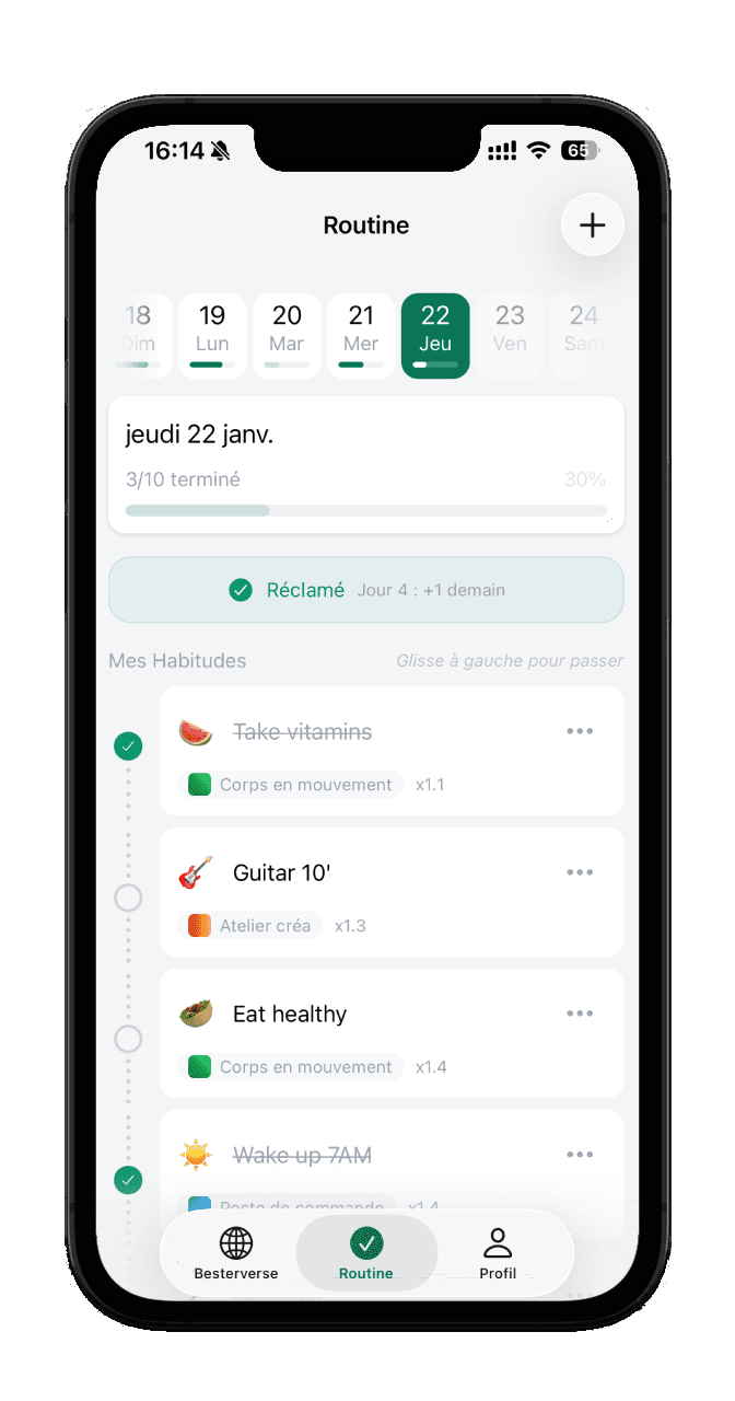 Aperçu de l'app Bester sur mobile